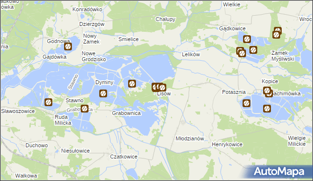mapa Lisów gmina Milicz, Lisów gmina Milicz na mapie Targeo