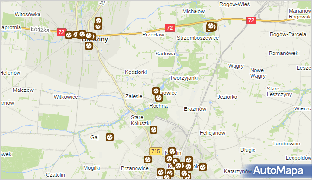 mapa Lisowice gmina Koluszki, Lisowice gmina Koluszki na mapie Targeo