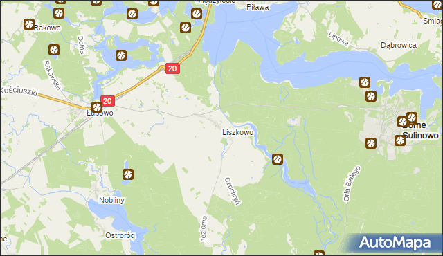 mapa Liszkowo gmina Borne Sulinowo, Liszkowo gmina Borne Sulinowo na mapie Targeo