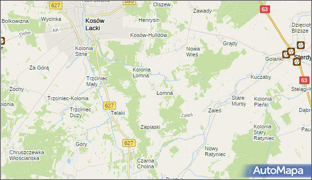 mapa Łomna gmina Kosów Lacki, Łomna gmina Kosów Lacki na mapie Targeo
