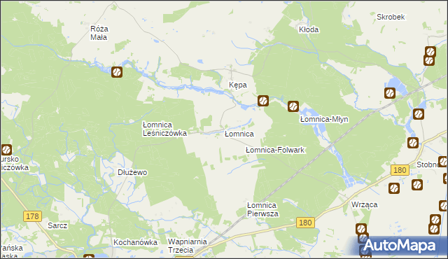 mapa Łomnica gmina Trzcianka, Łomnica gmina Trzcianka na mapie Targeo