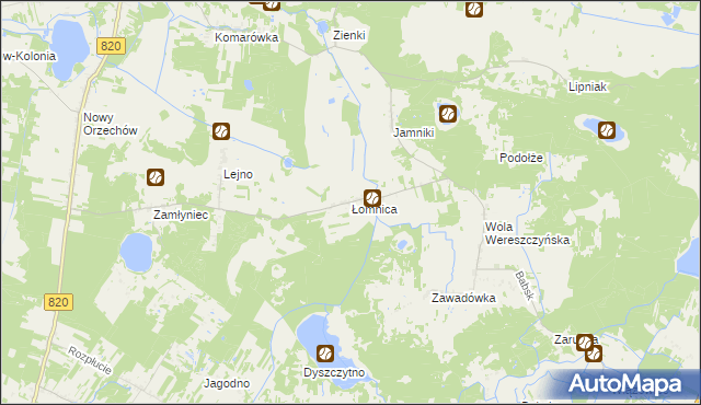 mapa Łomnica gmina Urszulin, Łomnica gmina Urszulin na mapie Targeo