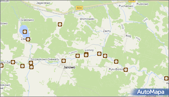 mapa Łomno gmina Janowo, Łomno gmina Janowo na mapie Targeo