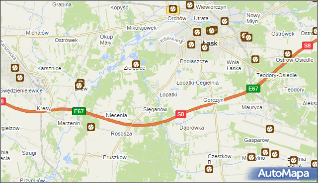 mapa Łopatki gmina Łask, Łopatki gmina Łask na mapie Targeo