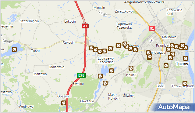 mapa Lubiszewo Tczewskie, Lubiszewo Tczewskie na mapie Targeo