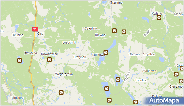 mapa Lubkowo gmina Miastko, Lubkowo gmina Miastko na mapie Targeo