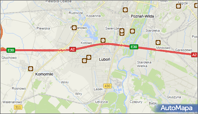 mapa Luboń powiat poznański, Luboń powiat poznański na mapie Targeo