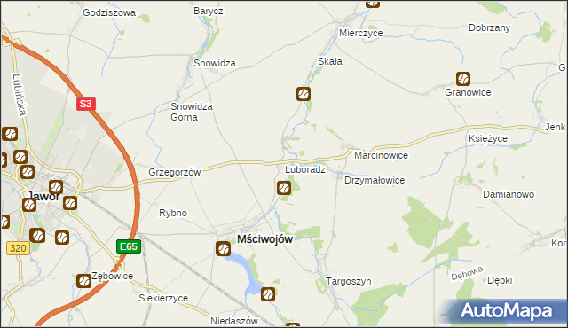 mapa Luboradz gmina Mściwojów, Luboradz gmina Mściwojów na mapie Targeo