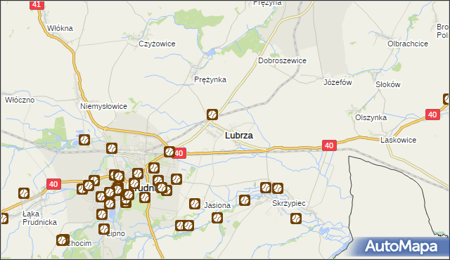 mapa Lubrza powiat prudnicki, Lubrza powiat prudnicki na mapie Targeo