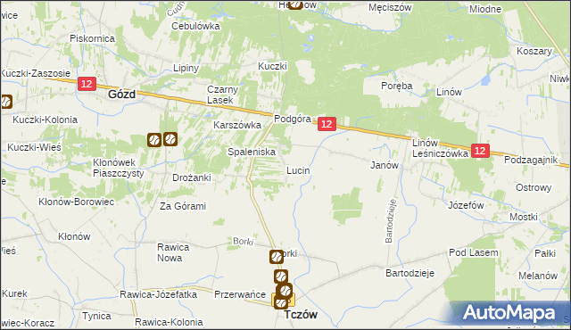 mapa Lucin gmina Tczów, Lucin gmina Tczów na mapie Targeo