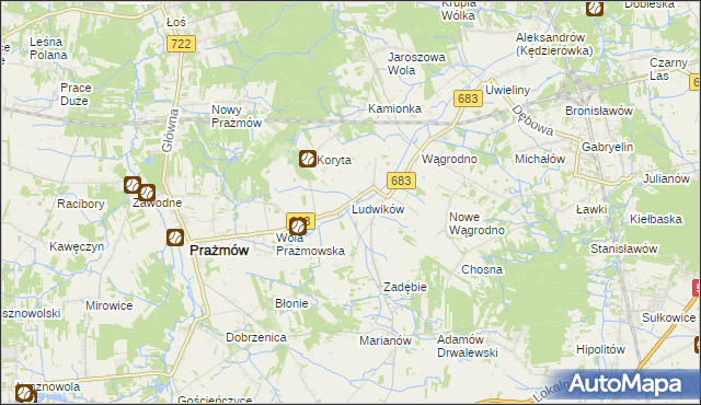 mapa Ludwików gmina Prażmów, Ludwików gmina Prażmów na mapie Targeo