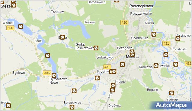 mapa Ludwikowo gmina Mosina, Ludwikowo gmina Mosina na mapie Targeo