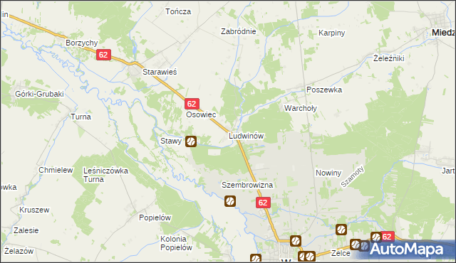 mapa Ludwinów gmina Liw, Ludwinów gmina Liw na mapie Targeo