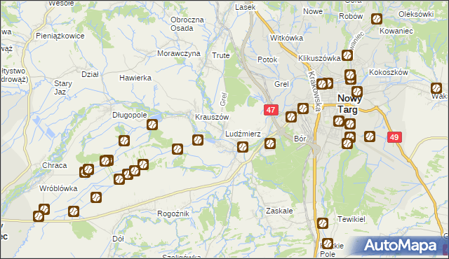 mapa Ludźmierz, Ludźmierz na mapie Targeo