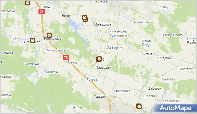 mapa Ługi gmina Chmielnik, Ługi gmina Chmielnik na mapie Targeo