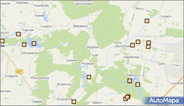 mapa Ługi gmina Książ Wielkopolski, Ługi gmina Książ Wielkopolski na mapie Targeo