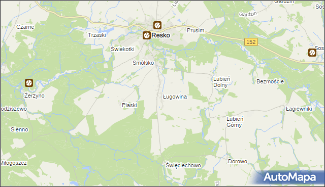 mapa Ługowina gmina Resko, Ługowina gmina Resko na mapie Targeo
