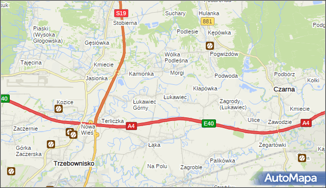 mapa Łukawiec gmina Trzebownisko, Łukawiec gmina Trzebownisko na mapie Targeo