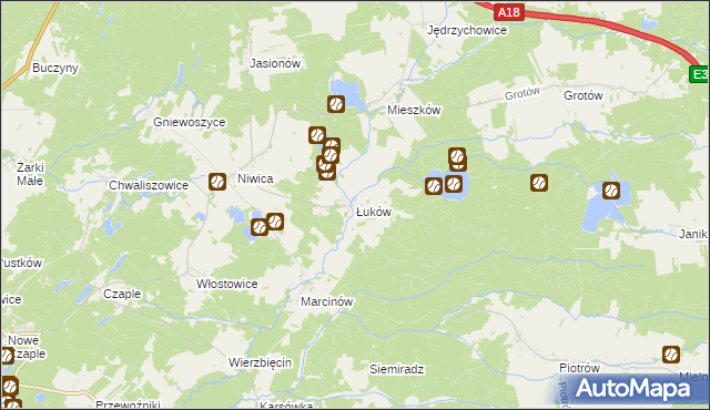 mapa Łuków gmina Trzebiel, Łuków gmina Trzebiel na mapie Targeo