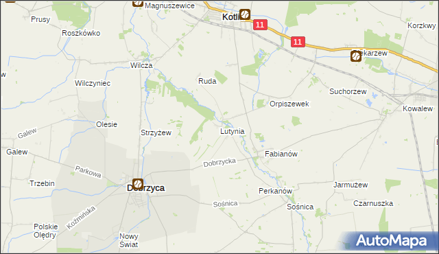 mapa Lutynia gmina Dobrzyca, Lutynia gmina Dobrzyca na mapie Targeo