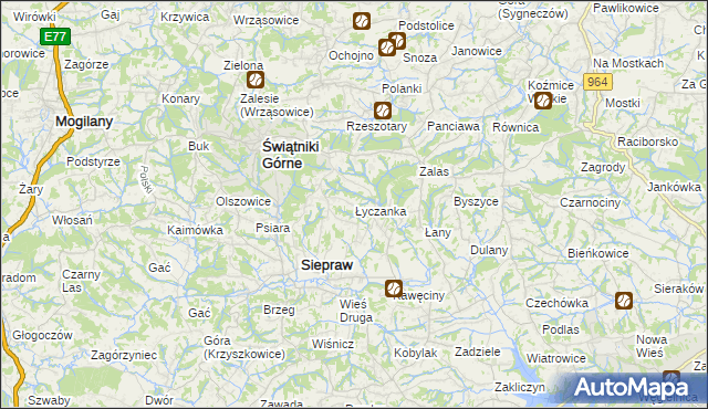 mapa Łyczanka gmina Siepraw, Łyczanka gmina Siepraw na mapie Targeo