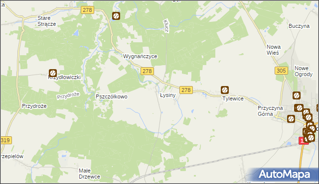 mapa Łysiny gmina Wschowa, Łysiny gmina Wschowa na mapie Targeo