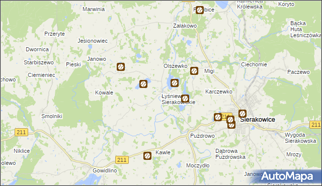 mapa Łyśniewo Sierakowickie, Łyśniewo Sierakowickie na mapie Targeo