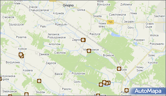 mapa Maciejowice gmina Gnojno, Maciejowice gmina Gnojno na mapie Targeo