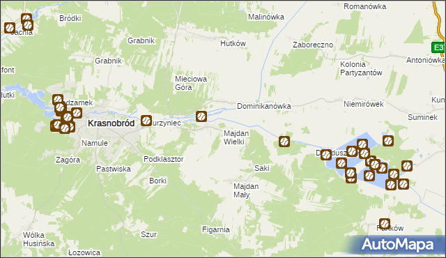 mapa Majdan Wielki gmina Krasnobród, Majdan Wielki gmina Krasnobród na mapie Targeo