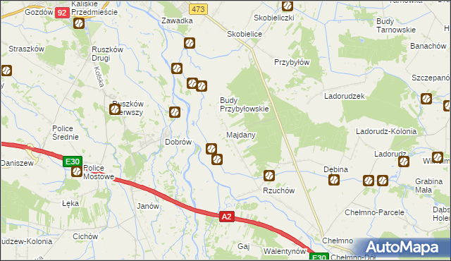 mapa Majdany gmina Dąbie, Majdany gmina Dąbie na mapie Targeo
