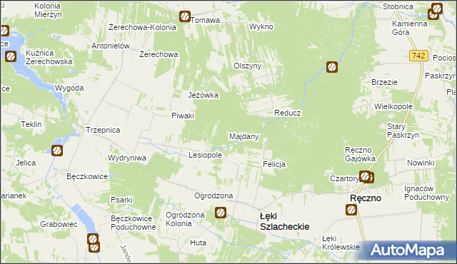 mapa Majdany gmina Łęki Szlacheckie, Majdany gmina Łęki Szlacheckie na mapie Targeo