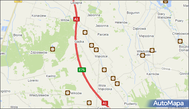 mapa Mąkolice gmina Głowno, Mąkolice gmina Głowno na mapie Targeo