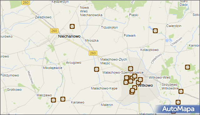 mapa Małachowo-Złych Miejsc, Małachowo-Złych Miejsc na mapie Targeo