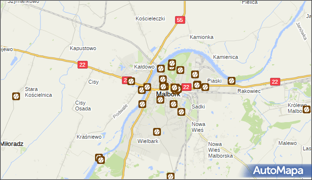 mapa Malborka, Malbork na mapie Targeo