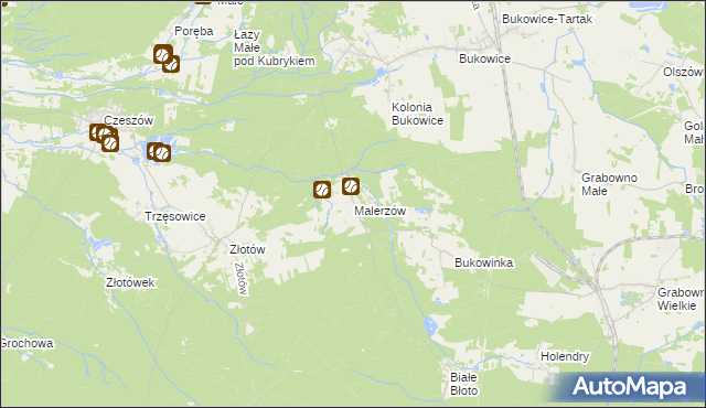 mapa Malerzów, Malerzów na mapie Targeo