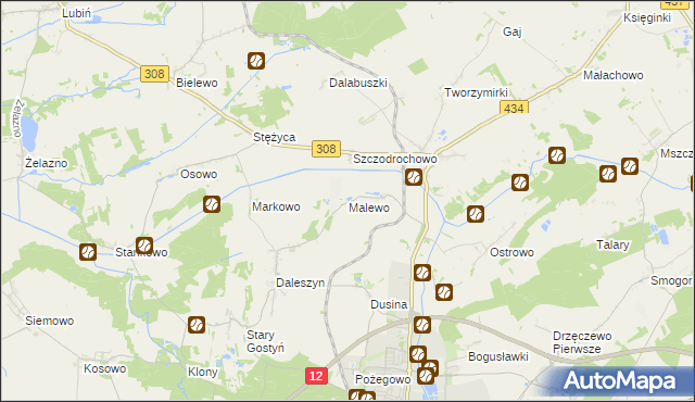mapa Malewo gmina Gostyń, Malewo gmina Gostyń na mapie Targeo