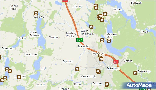 mapa Malinnik, Malinnik na mapie Targeo