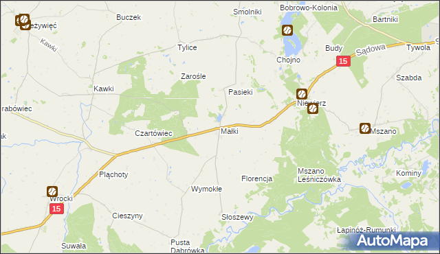 mapa Małki gmina Bobrowo, Małki gmina Bobrowo na mapie Targeo