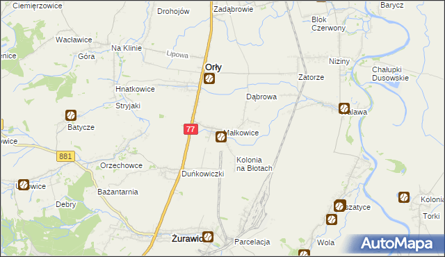 mapa Małkowice gmina Orły, Małkowice gmina Orły na mapie Targeo