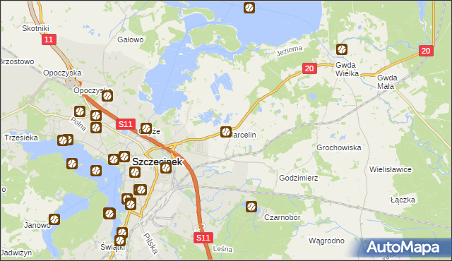 mapa Marcelin gmina Szczecinek, Marcelin gmina Szczecinek na mapie Targeo