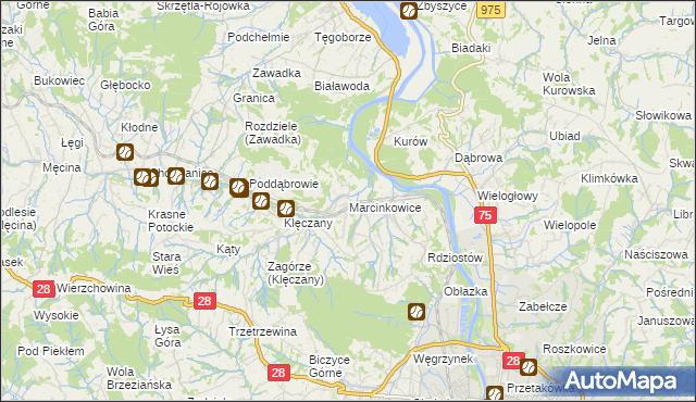 mapa Marcinkowice gmina Chełmiec, Marcinkowice gmina Chełmiec na mapie Targeo