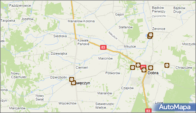 mapa Marcinów gmina Kawęczyn, Marcinów gmina Kawęczyn na mapie Targeo