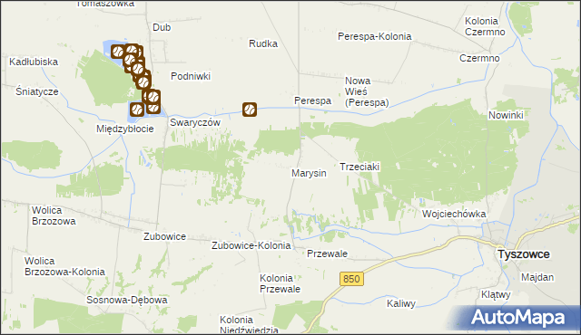 mapa Marysin gmina Tyszowce, Marysin gmina Tyszowce na mapie Targeo