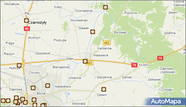 mapa Masłowice gmina Wieluń, Masłowice gmina Wieluń na mapie Targeo
