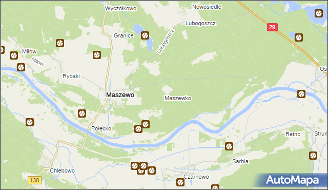 mapa Maszewko gmina Maszewo, Maszewko gmina Maszewo na mapie Targeo