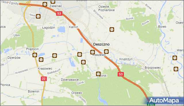 mapa Maszewo gmina Deszczno, Maszewo gmina Deszczno na mapie Targeo