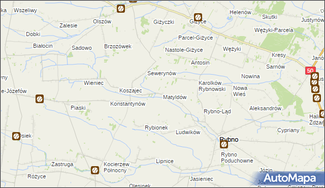 mapa Matyldów gmina Rybno, Matyldów gmina Rybno na mapie Targeo