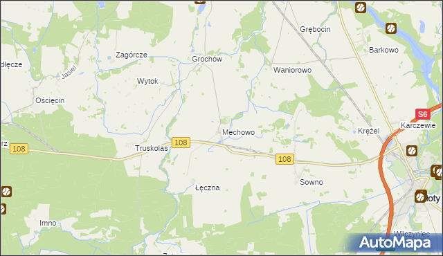 mapa Mechowo gmina Płoty, Mechowo gmina Płoty na mapie Targeo
