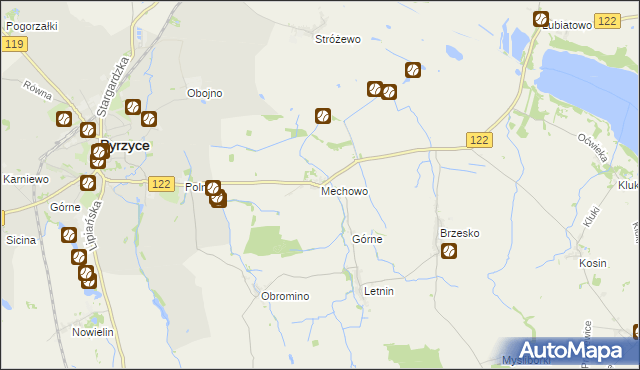 mapa Mechowo gmina Pyrzyce, Mechowo gmina Pyrzyce na mapie Targeo