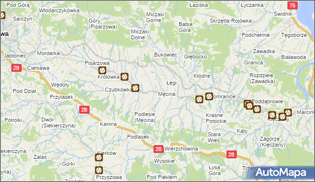 mapa Męcina, Męcina na mapie Targeo